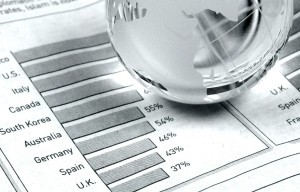globe and bar chart with different countries listed
