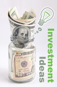 money in a jar with "investment ideas" written next to it