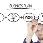 Picture of entrepreneur working on clear writing board.