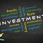 Picture of blackboard with investment terms written all over board