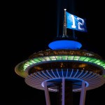Picture of Seattle Space Needle flying Seahawks 12th man flag