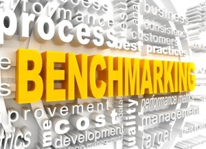Picture of sign with word benchmarking in big yellow letters