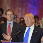 Picture of New York City - USA - April 27 2016: Republican presidential candidate Donald Trump gestures while speaking to press after his five-state super Tuesday win