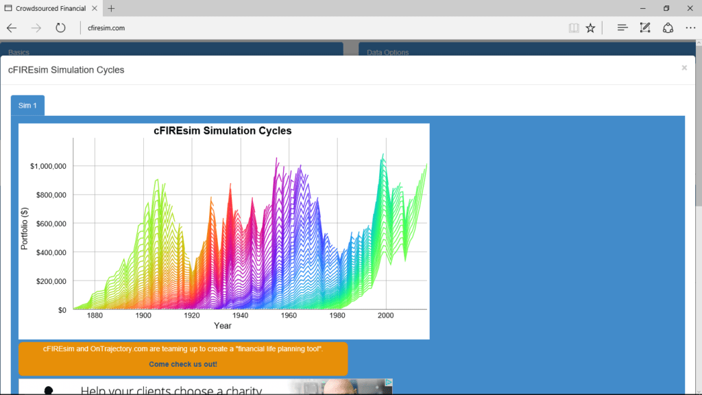 Picture of cFIREsim line chart with retirement plan b calculations