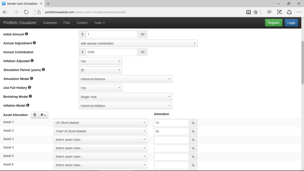Picture of Monte Carlo simulation retirement plan b inputs