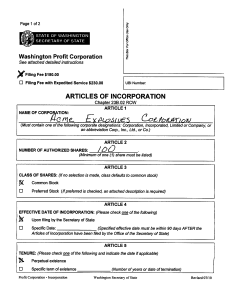 Click to see larger version of first page of free Washington incorporation form